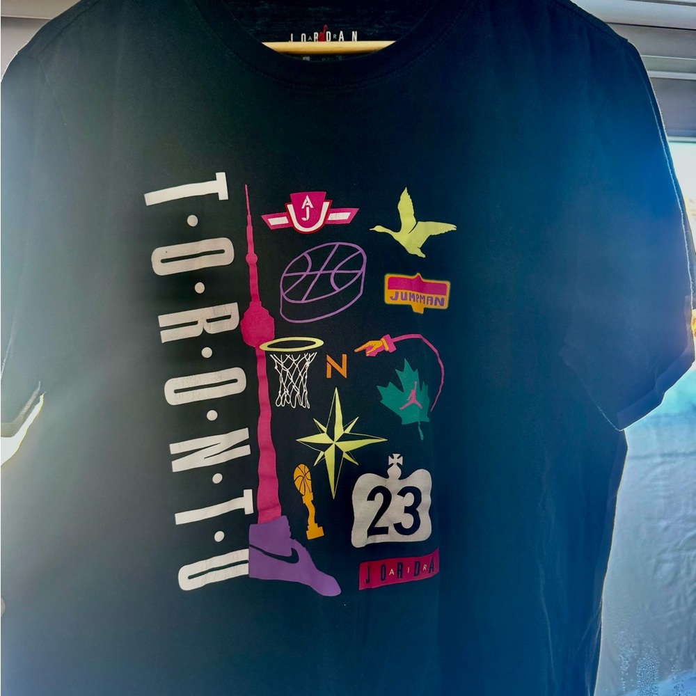 Jordan Black Tee with Neon Multi-Icon Graphic